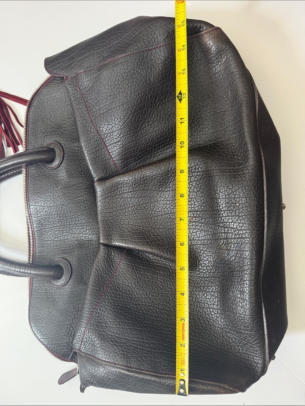 Furla Dark Brown Leather Satchel with Red Tassel - Picture 6 of 9